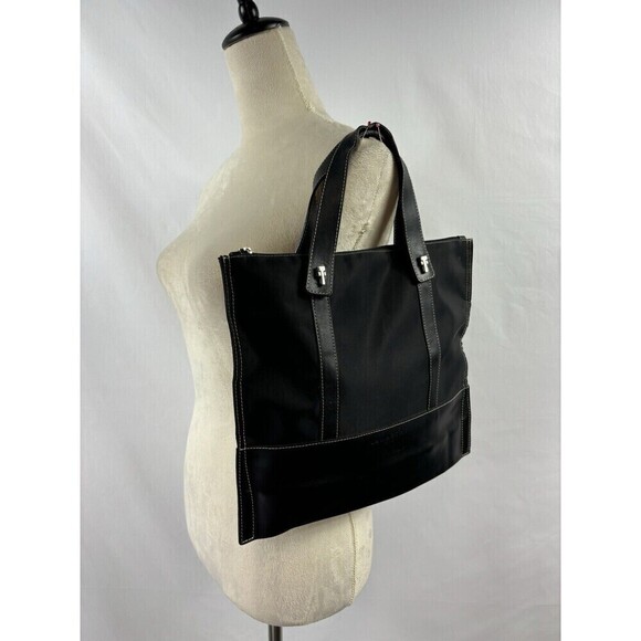 Lamarthe Mini Tote Black Nylon Leather Removable Handles Inner Pocket Handbag - Picture 1 of 7